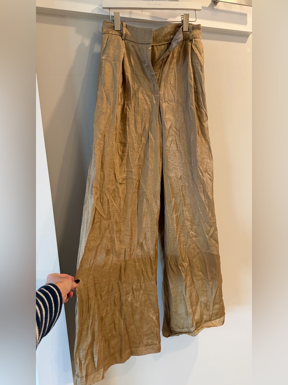 Zara Gold Metallic Wide Leg Pleated Pants Size S